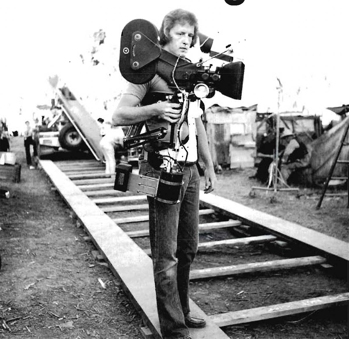 Garrett Brown with his original Steadicam on&nbsp;Bound for Glory.